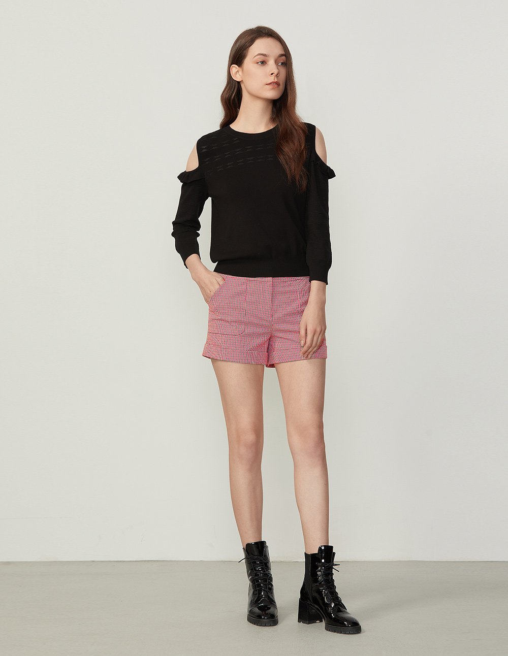 BORA AKSU Gingham Pattern Slim Fit Roll Leg Shorts