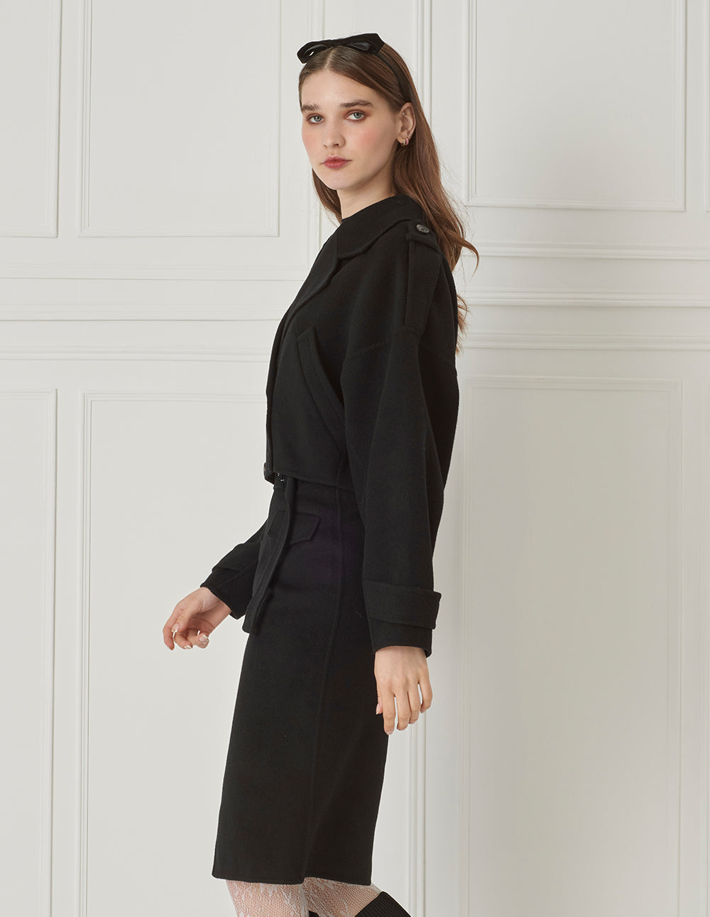 BORA AKSU Silk-Blend Lapel-Collar Wool Double-Faced Short Coat