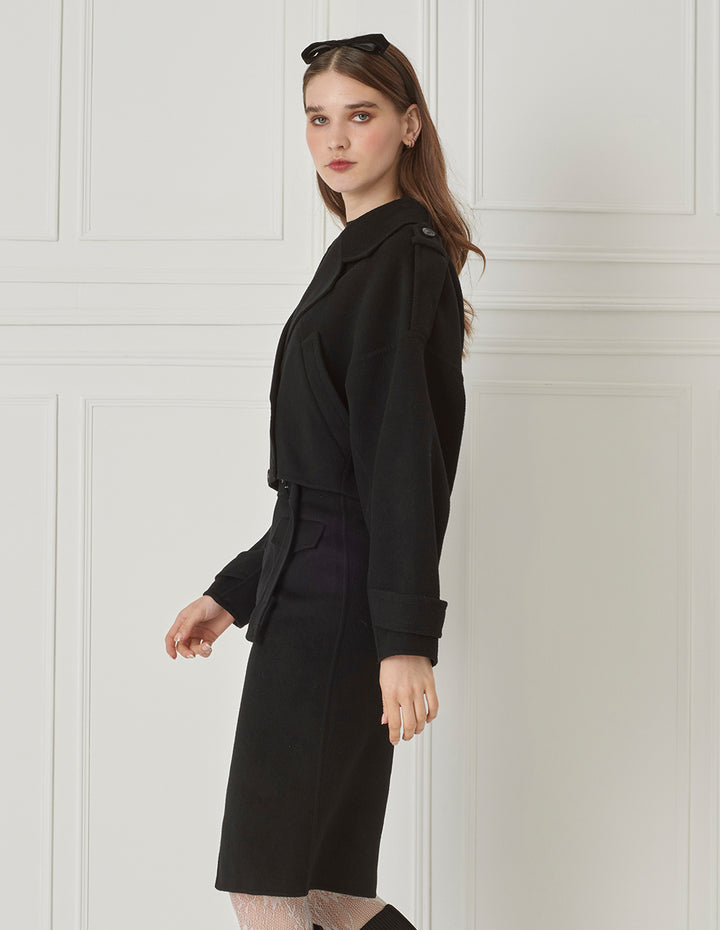 BORA AKSU Silk-Blend Lapel-Collar Wool Double-Faced Short Coat