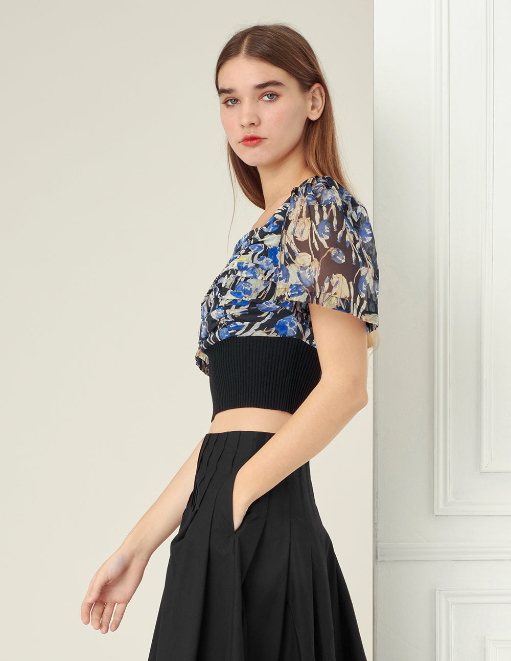 BORA AKSU Colour Ink Flower Needle Shuttle Stitching Top