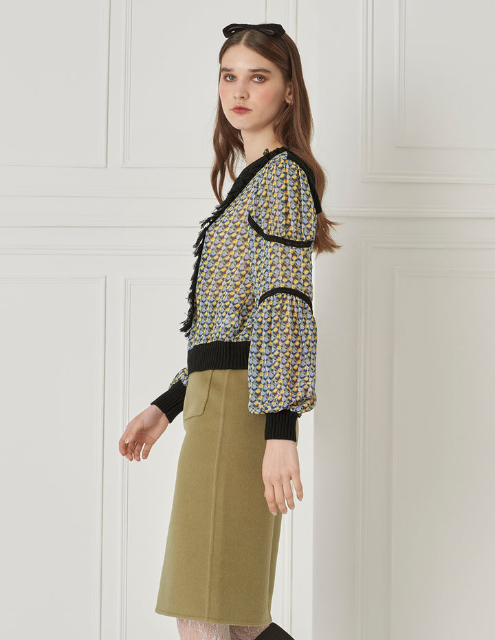 BORA AKSU Lace-Embellished Sleeve Knit Woven And Printed Top