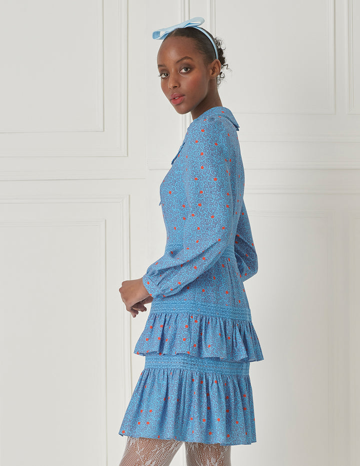 BORA AKSU Puff Sleeve Peter Pan Collar Ruffle Skirt Dress