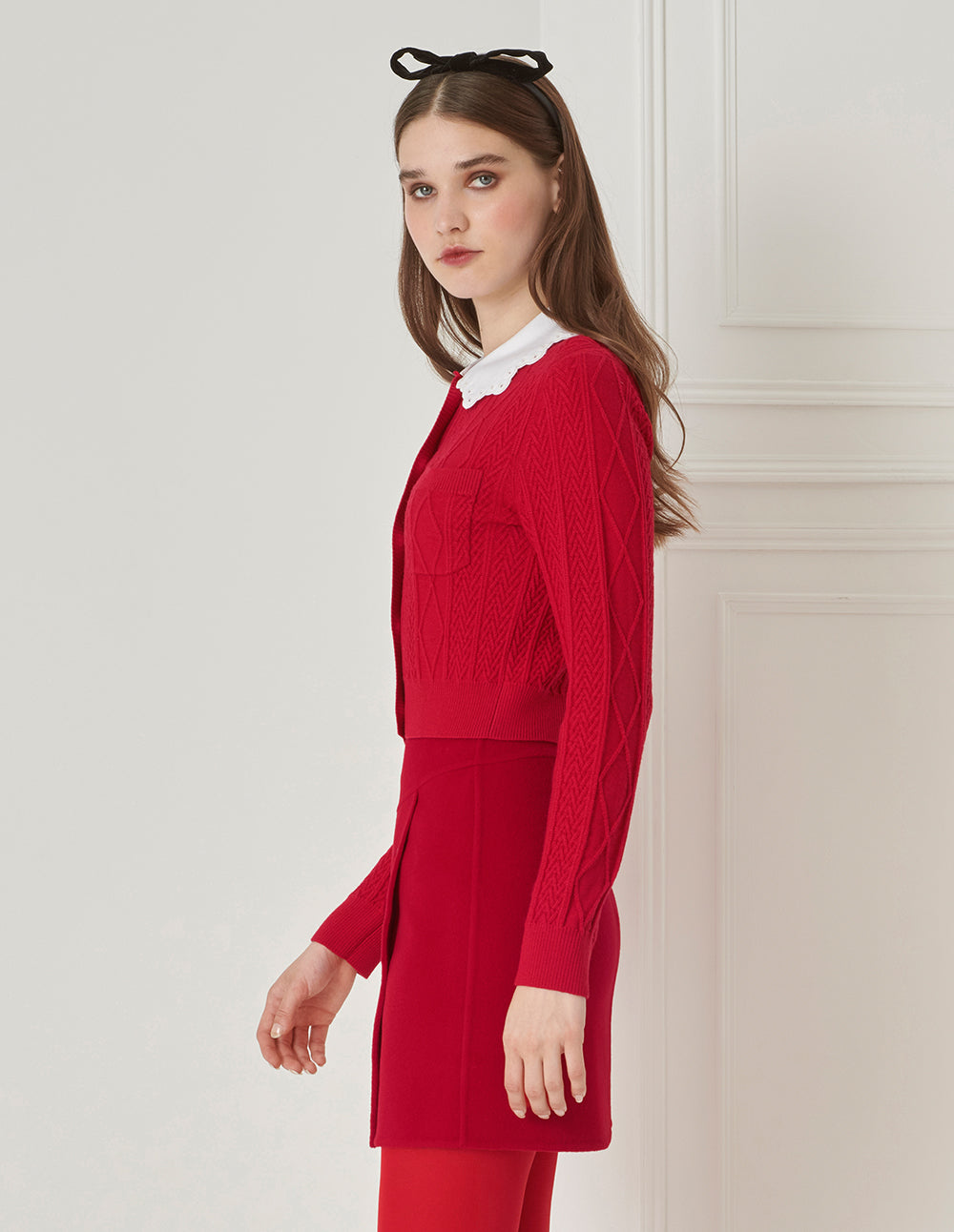BORA AKSU Red A-Line Woollen Oblique Buttons Skirt