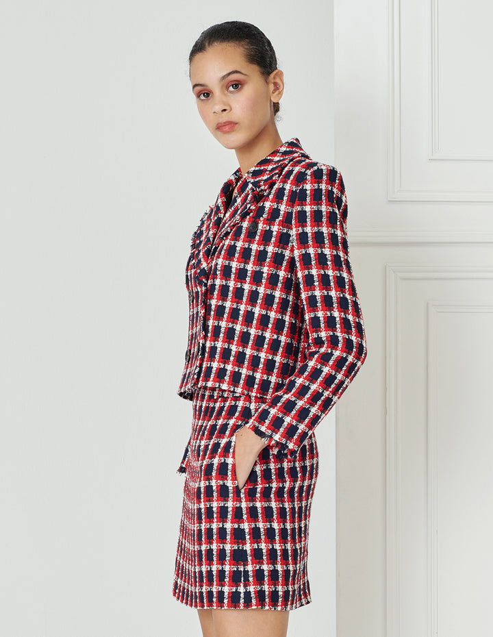 BORA AKSU Red And Blue Check Tweed Suit Skirt