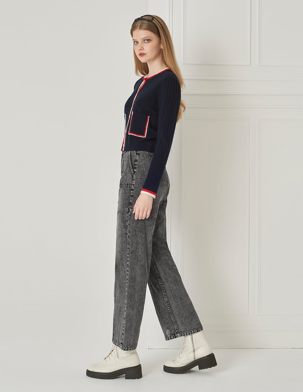 BORA AKSU Washed Grey Distressed Straight-Leg Jeans