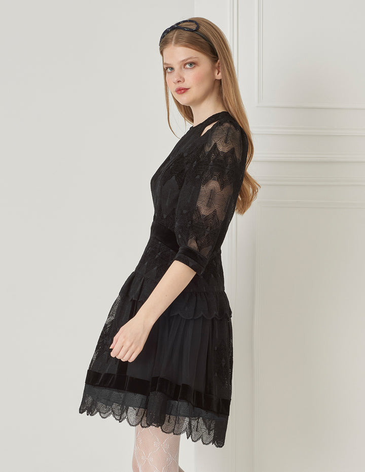 BORA AKSU Tulle-Panelled French Lace Dress