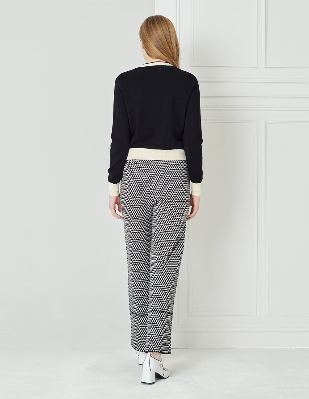 BORA AKSU Simple Colour Block  Round Neck Wool Knitted Cardigan