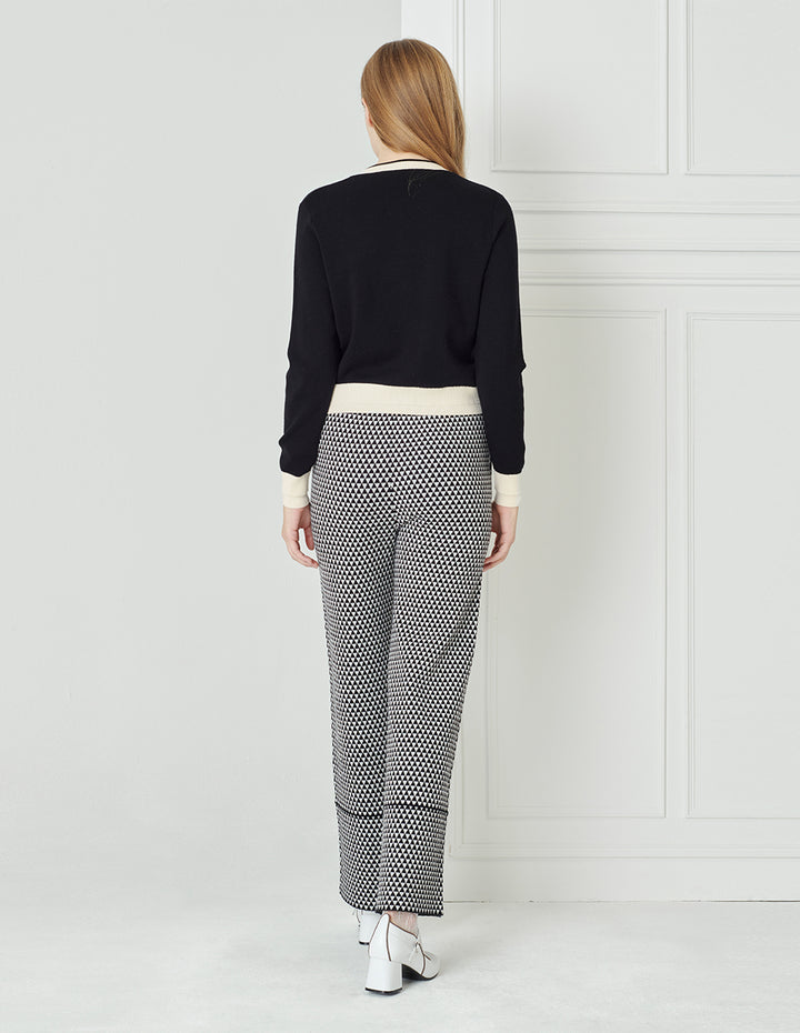 BORA AKSU Simple Colour Block  Round Neck Wool Knitted Cardigan