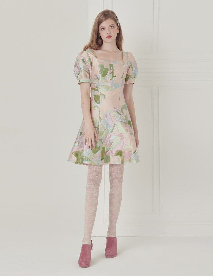 BORA AKSU Puff Sleeve Jacquard Mini Dress