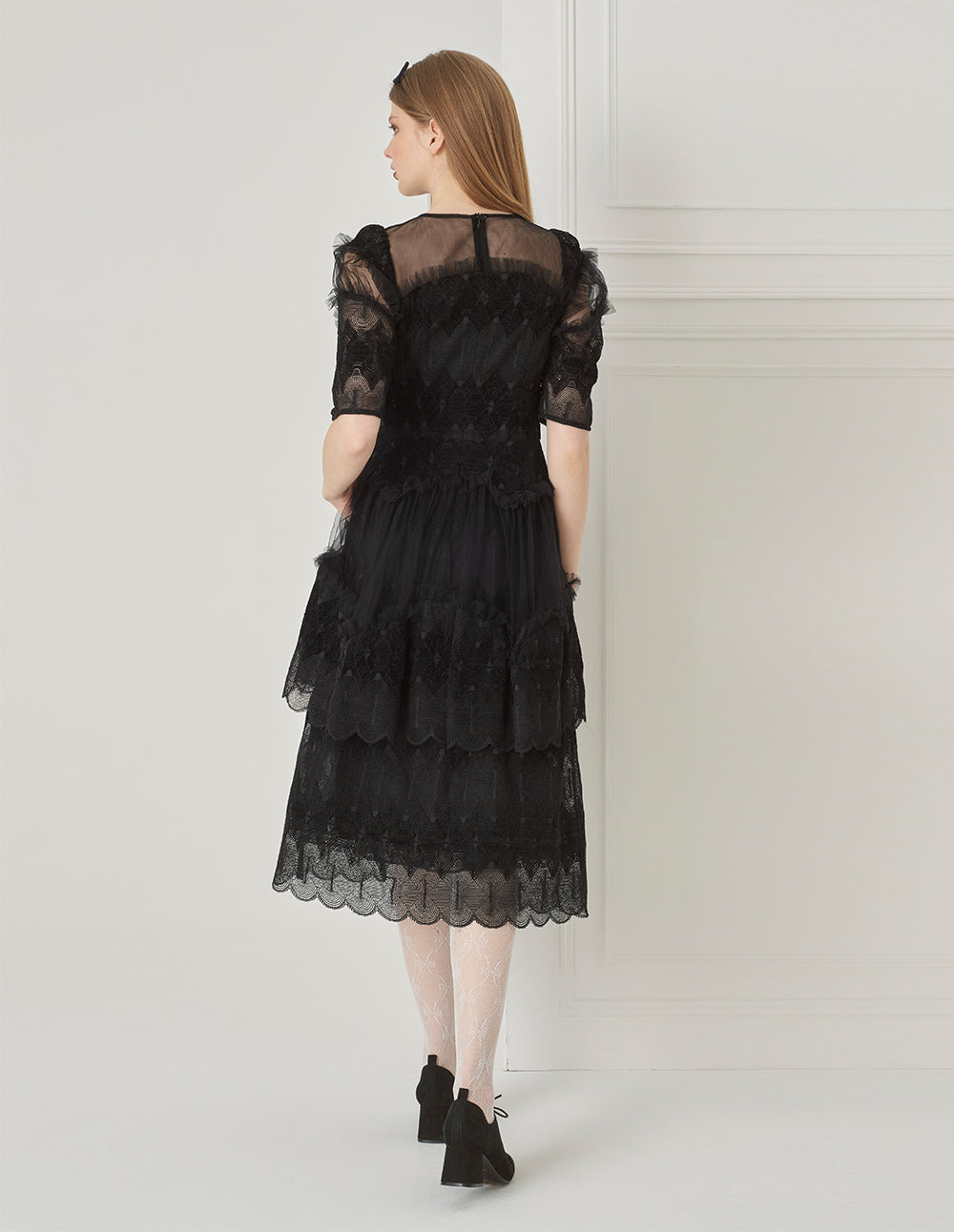 BORA AKSU Tulle-Panelled Lace Pleated Dress