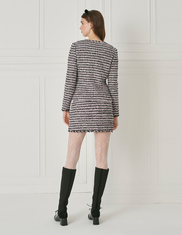 BORA AKSU Vintage Diamond Collar Frilled Embellished Tweed Jacket