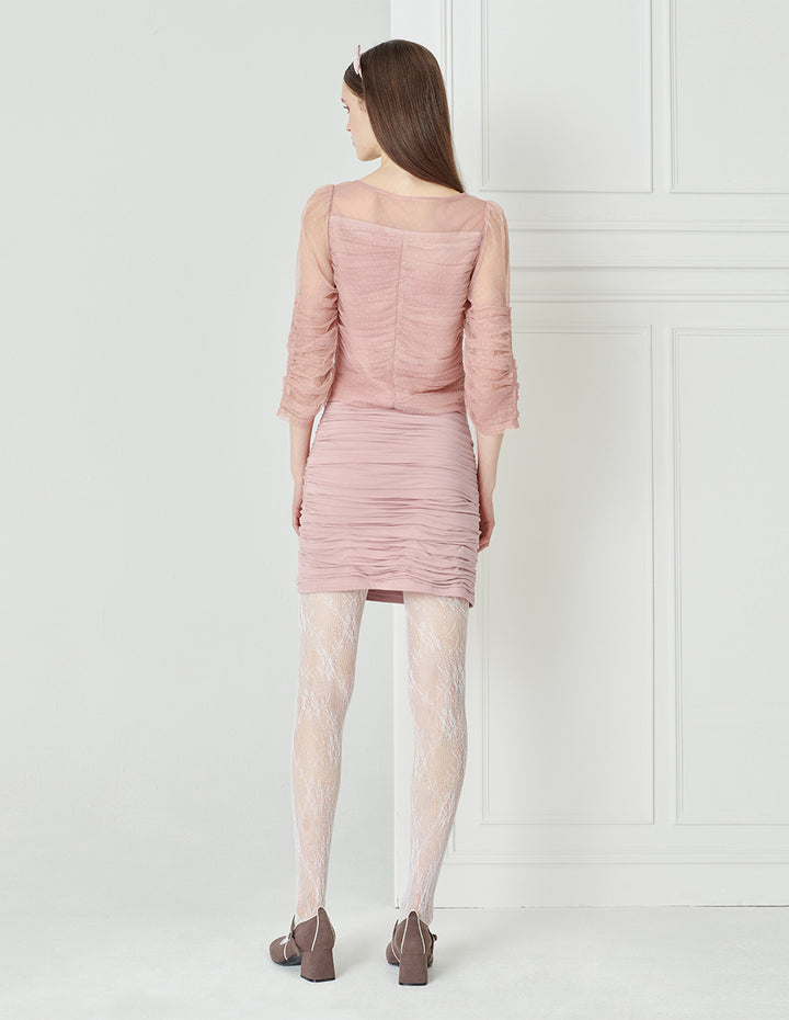 BORA AKSU Ballet Style Twisted Mesh Pleated Hem Short Top