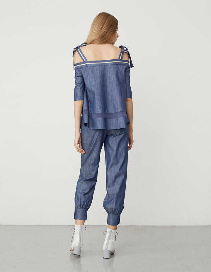 BORA AKSU Cold-Shoulder Bow Top