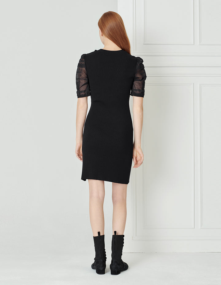 BORA AKSU Lace Puff Sleeve Halter Neck Knitted Dress