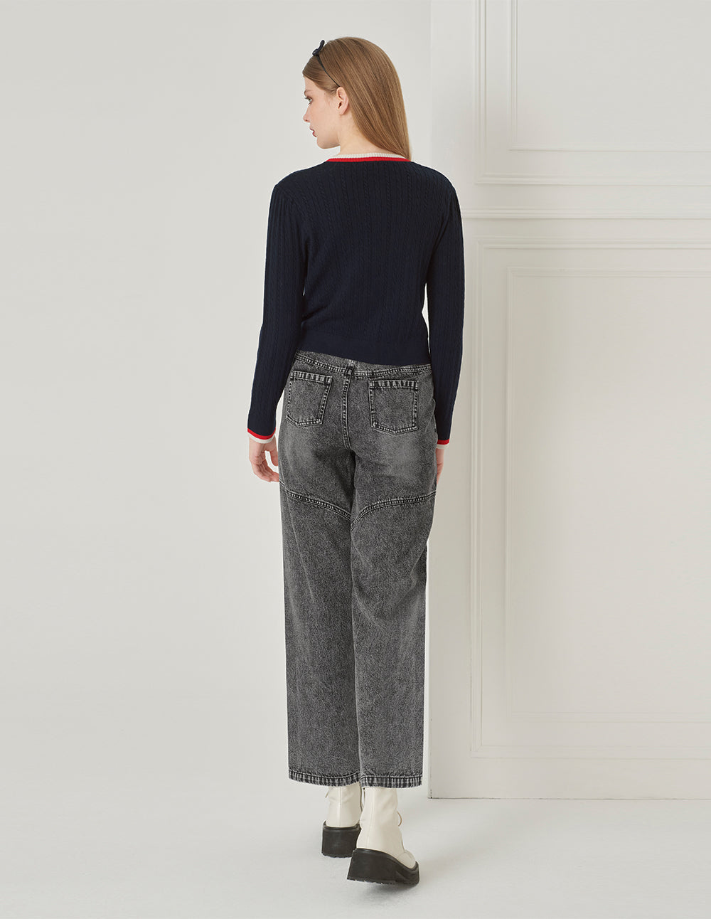 BORA AKSU Washed Grey Distressed Straight-Leg Jeans