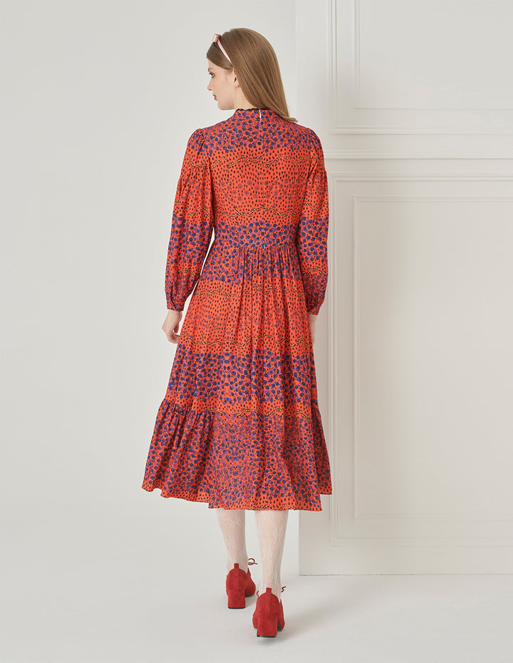 BORA AKSU Puff Sleeve Hollow Stand Collar Floral Dress