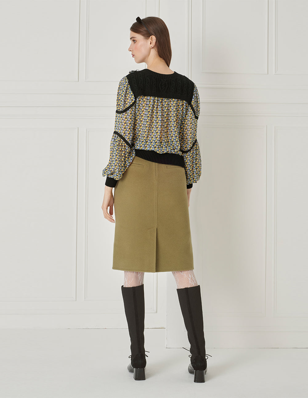 BORA AKSU Lace-Embellished Sleeve Knit Woven And Printed Top