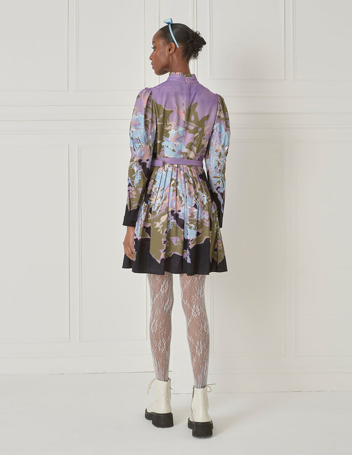 BORA AKSU Stand Collar Pleated Printed Dress