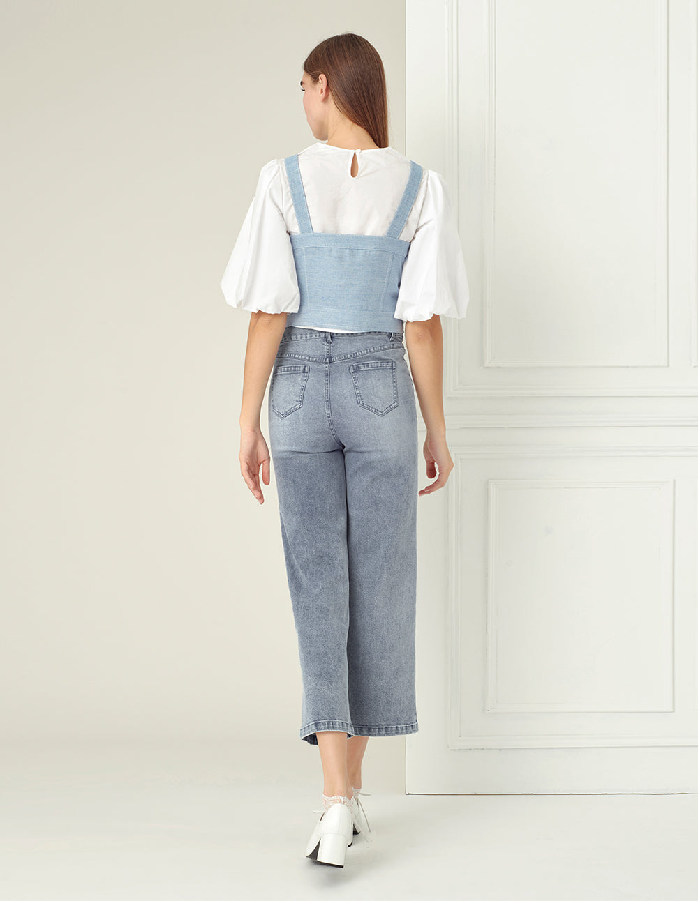 BORA AKSU Light blue twill denim suspenders