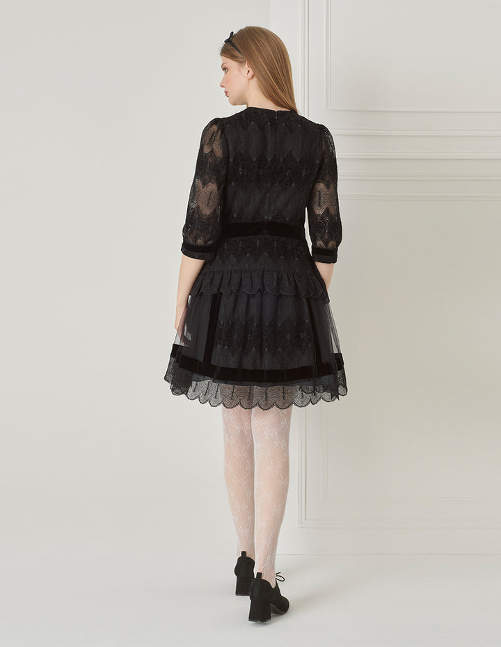 BORA AKSU Tulle-Panelled French Lace Dress