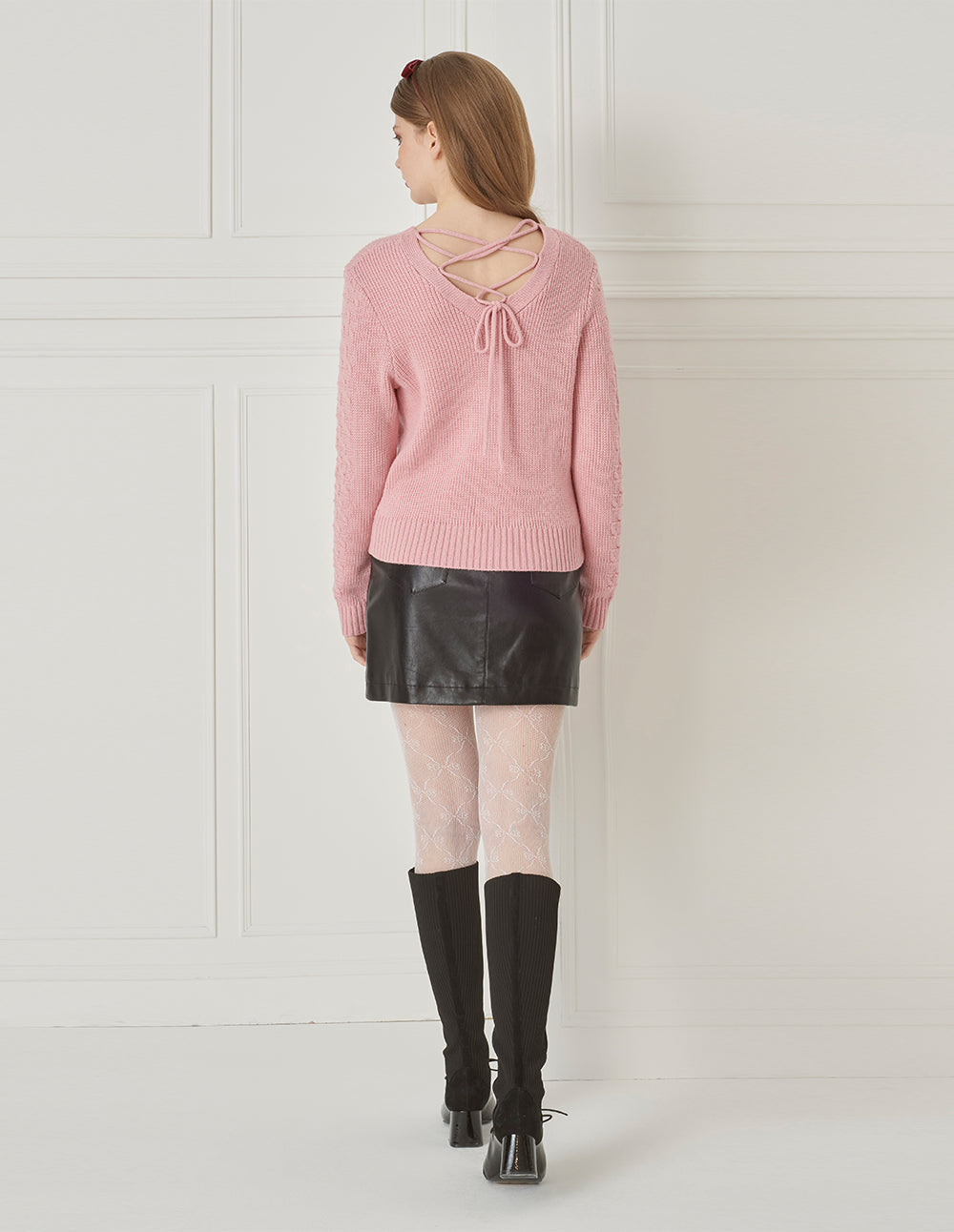 BORA AKSU Sweet Pink Cutout Lace-Up Wool-Knit Sweater