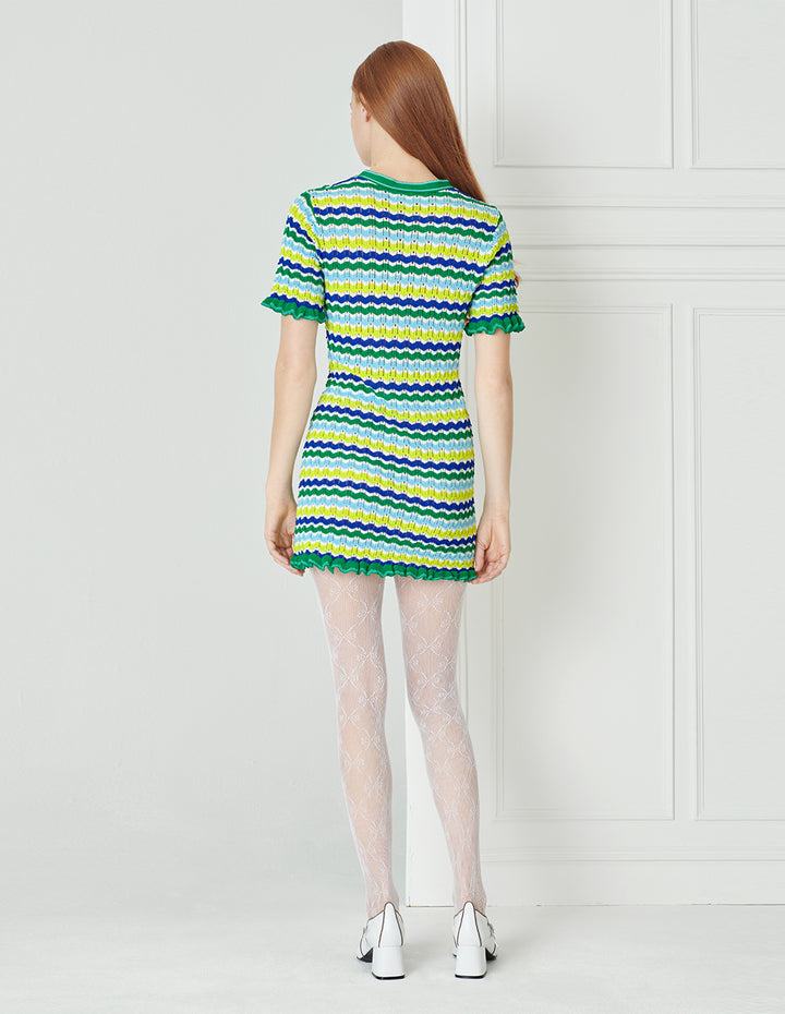 BORA AKSU Forest Green Mixed Stripe Knit Dress
