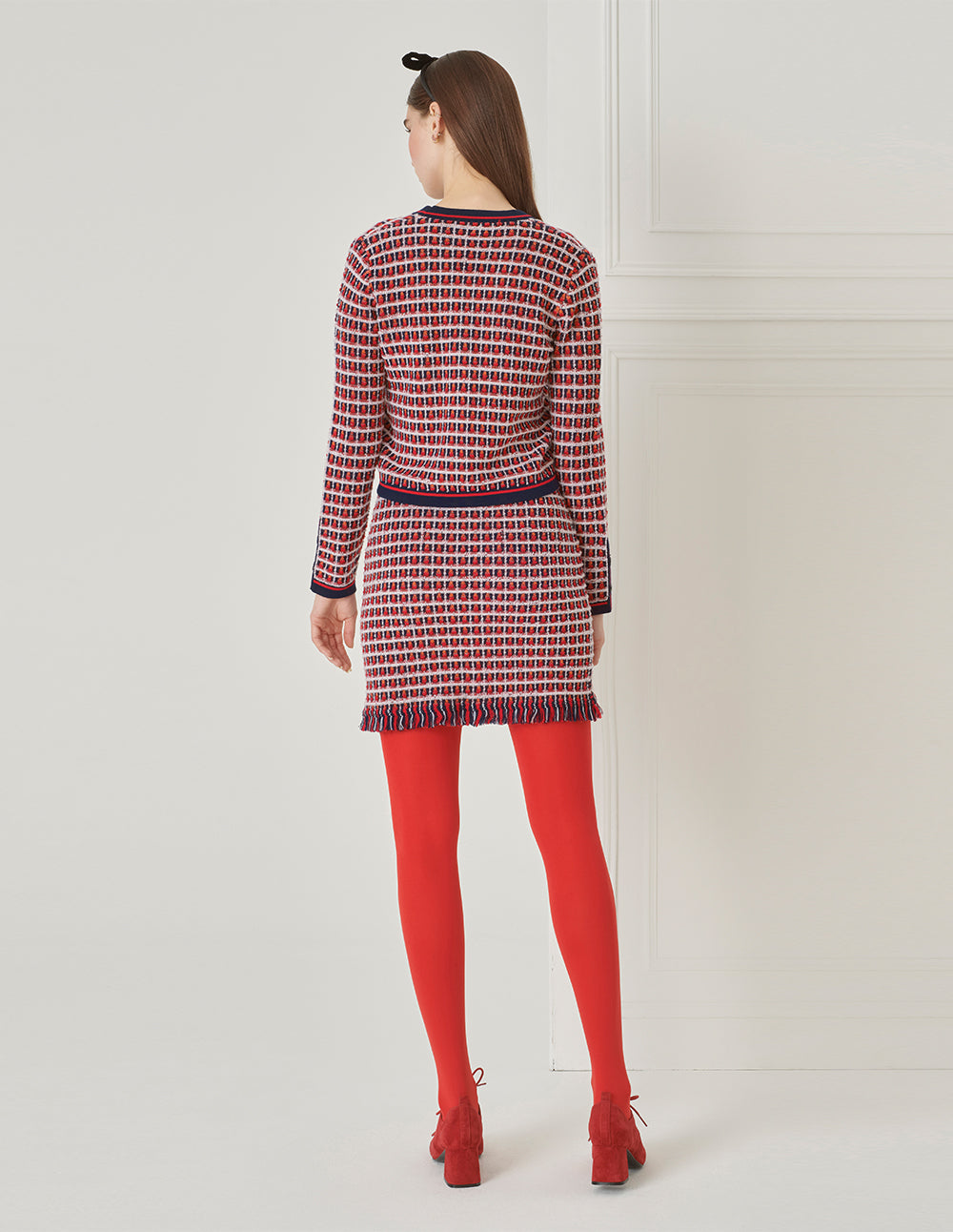 BORA AKSU Vintage Colourblock Tweed Textured Wool Knit Skirt