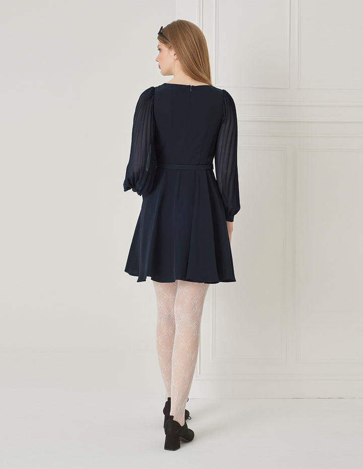 BORA AKSU Elegant Diamond Collar Pleated Stitching Dress