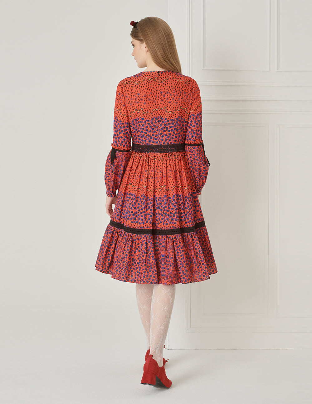 BORA AKSU Puff Sleeve Waist Print Long Dress