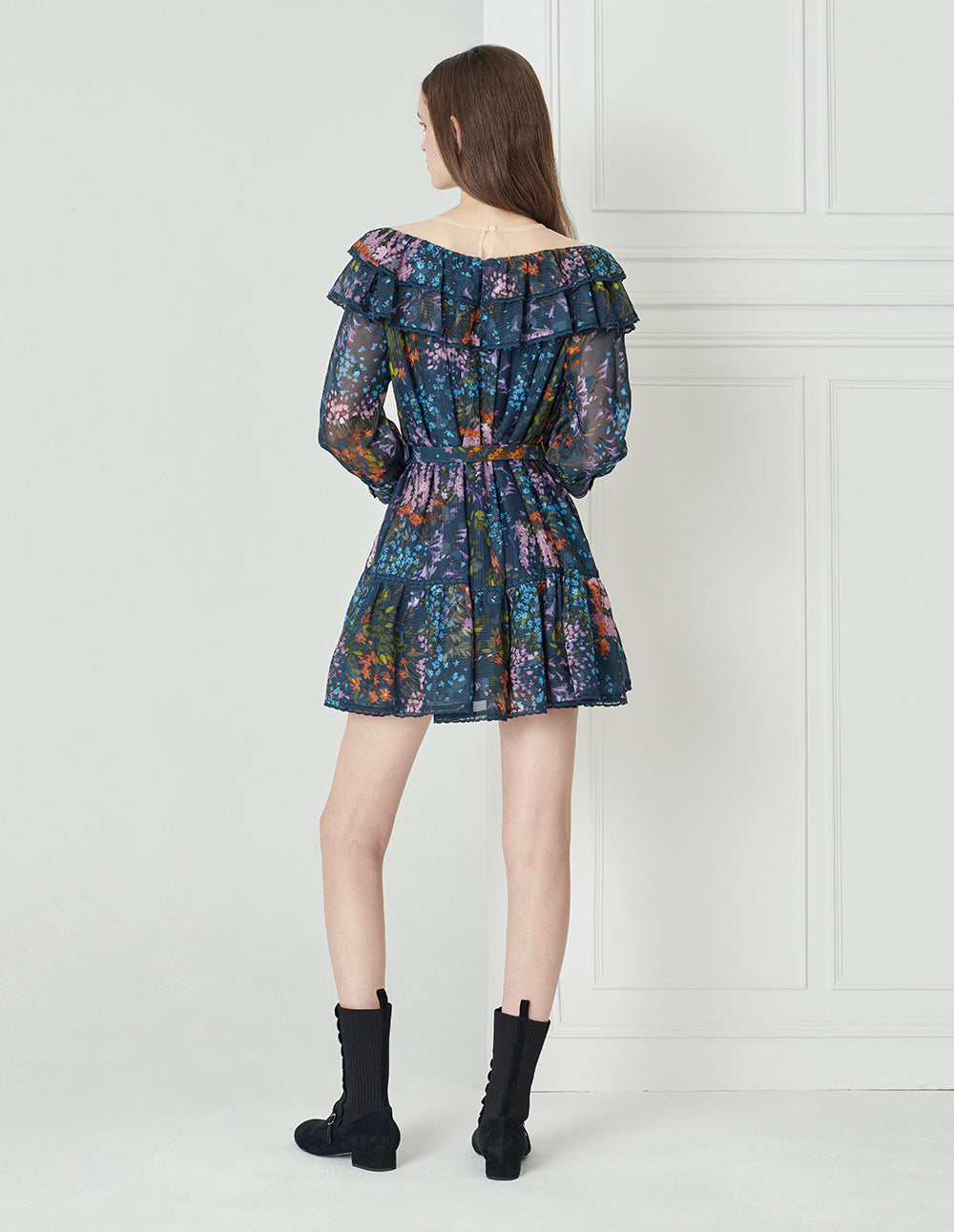 BORA AKSU Sheer Mesh Stitching A Hem Printed Dress