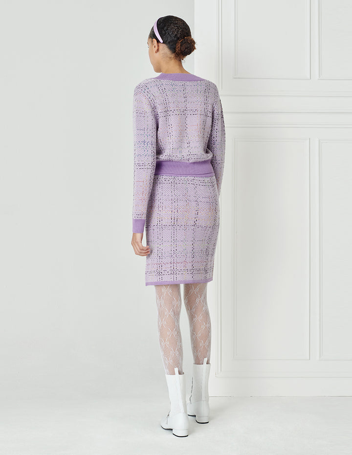 BORA AKSU Cloud Violet  Vintage Plaid Tweed Skirt