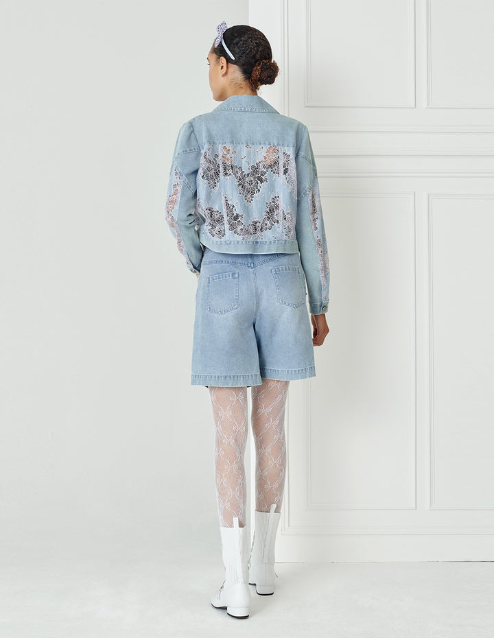 BORA AKSU Straight Cut Cropped White Wash Shorts