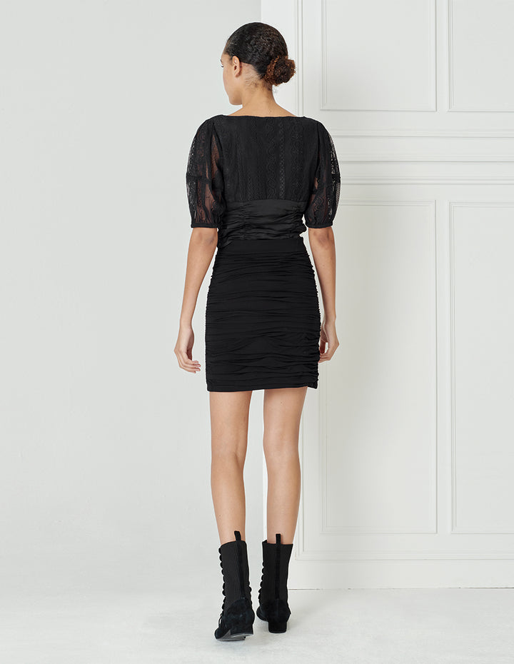 BORA AKSU Lace-Paneled Drawstring Pleated Top