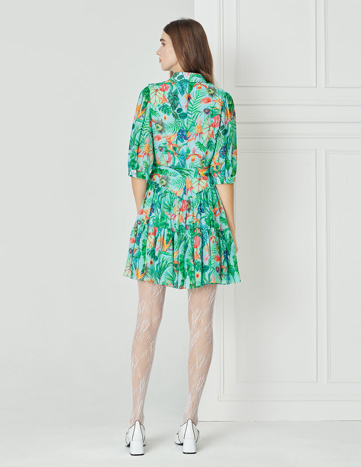 BORA AKSU Floral-Print Pleated Shirt Dress