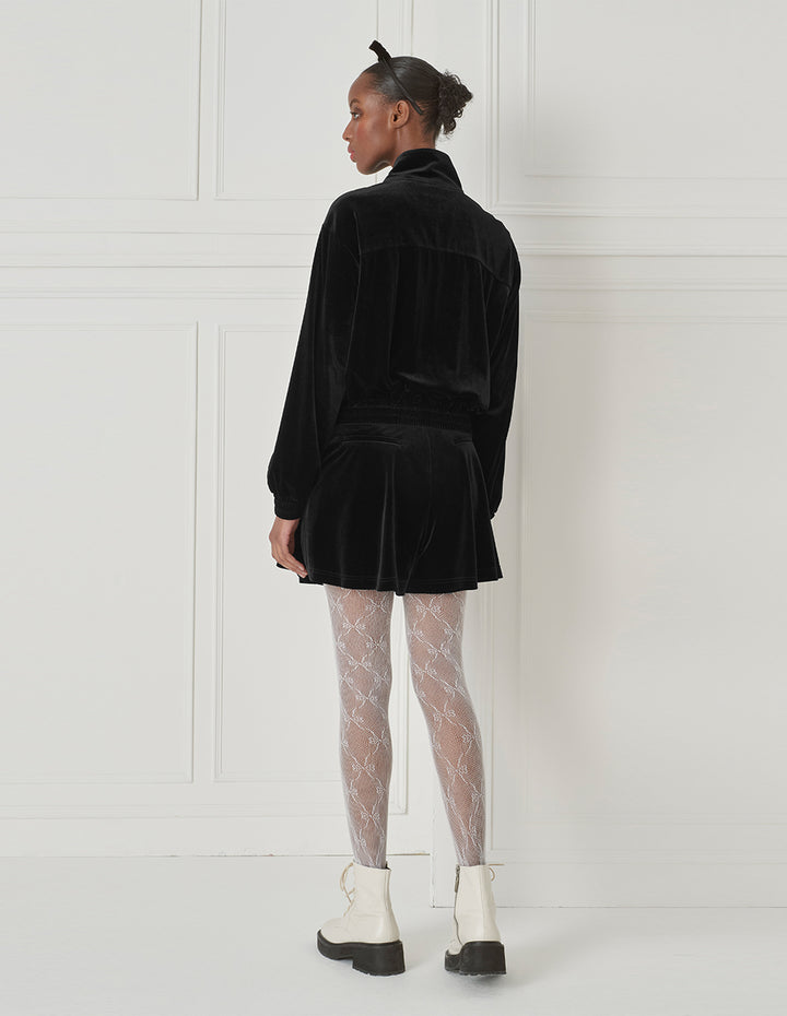 BORA AKSU Casual Velvet High Waist Wide-Leg A-Line Shorts