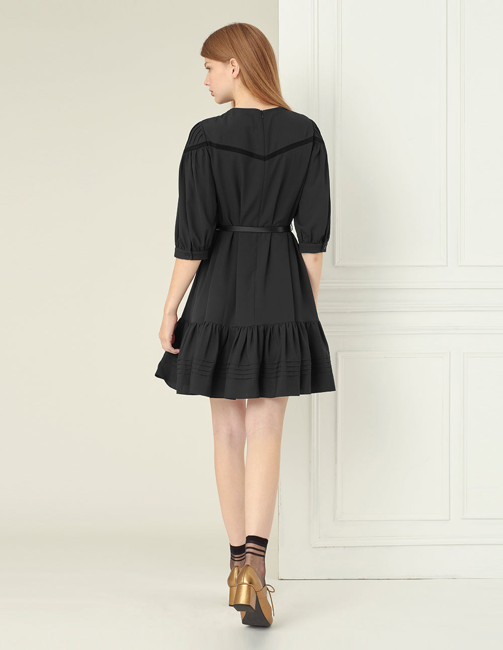 BORA AKSU Lace Lotus Leaf Stitching Dress