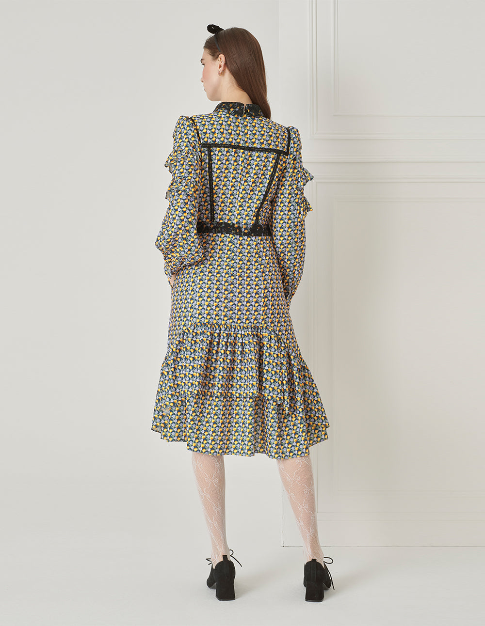 BORA AKSU Puff Sleeve Lace Patchwork Polka Dot Print Dress