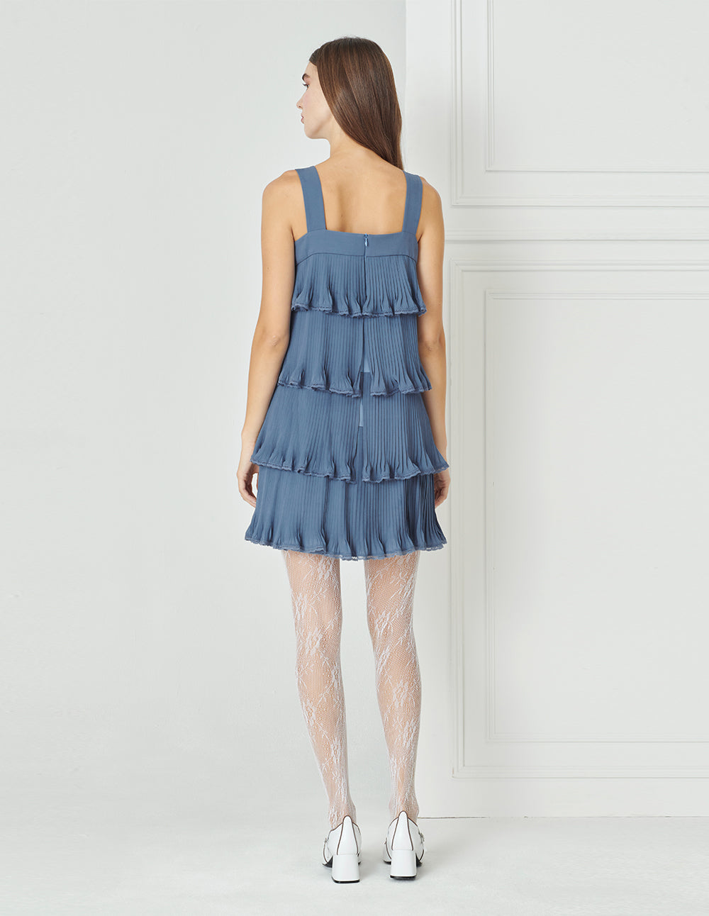 BORA AKSU Pleated Tiered Skirt Dress
