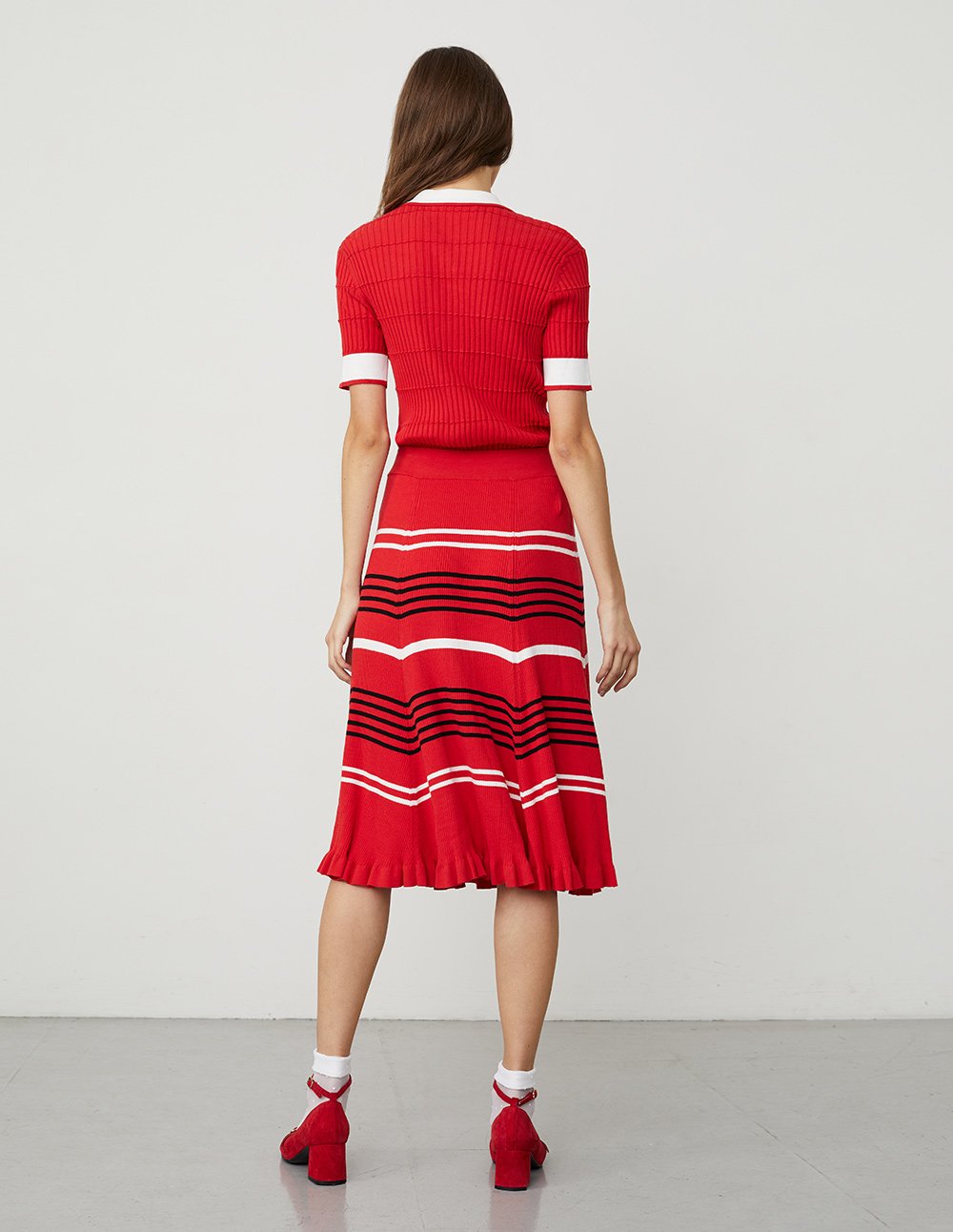 BORA AKSU Contrasted Stripe Color A-Line Midi Knit Skirt