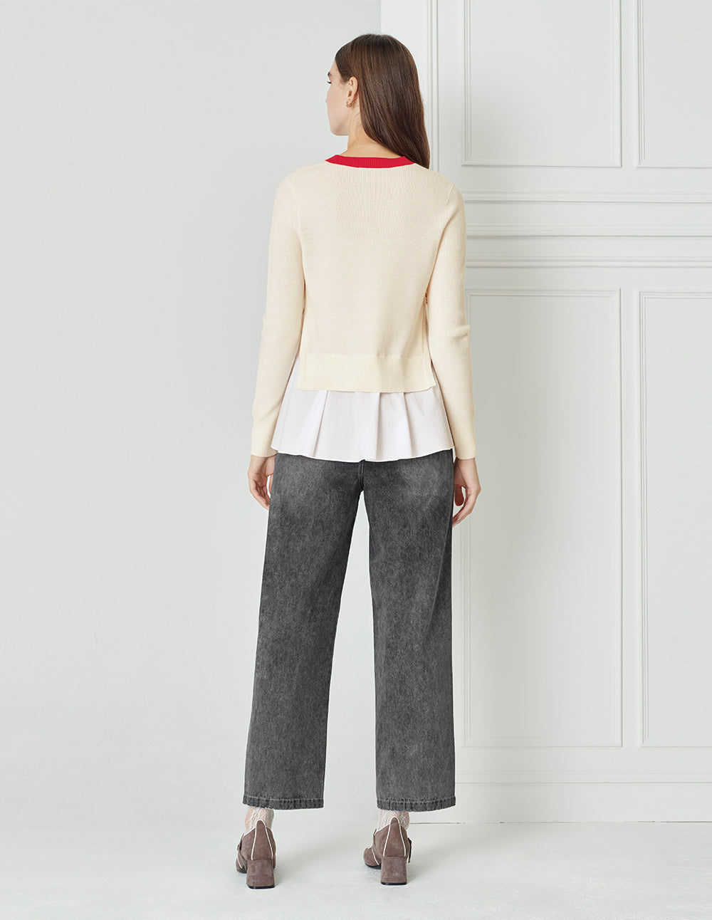 BORA AKSU Washed Grey Simple Loose Wide-Leg Jeans