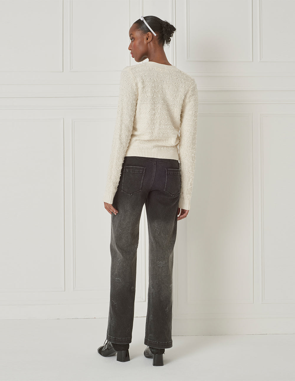 BORA AKSU V-Neck Pure White Milk Wool Knitted Cardigan