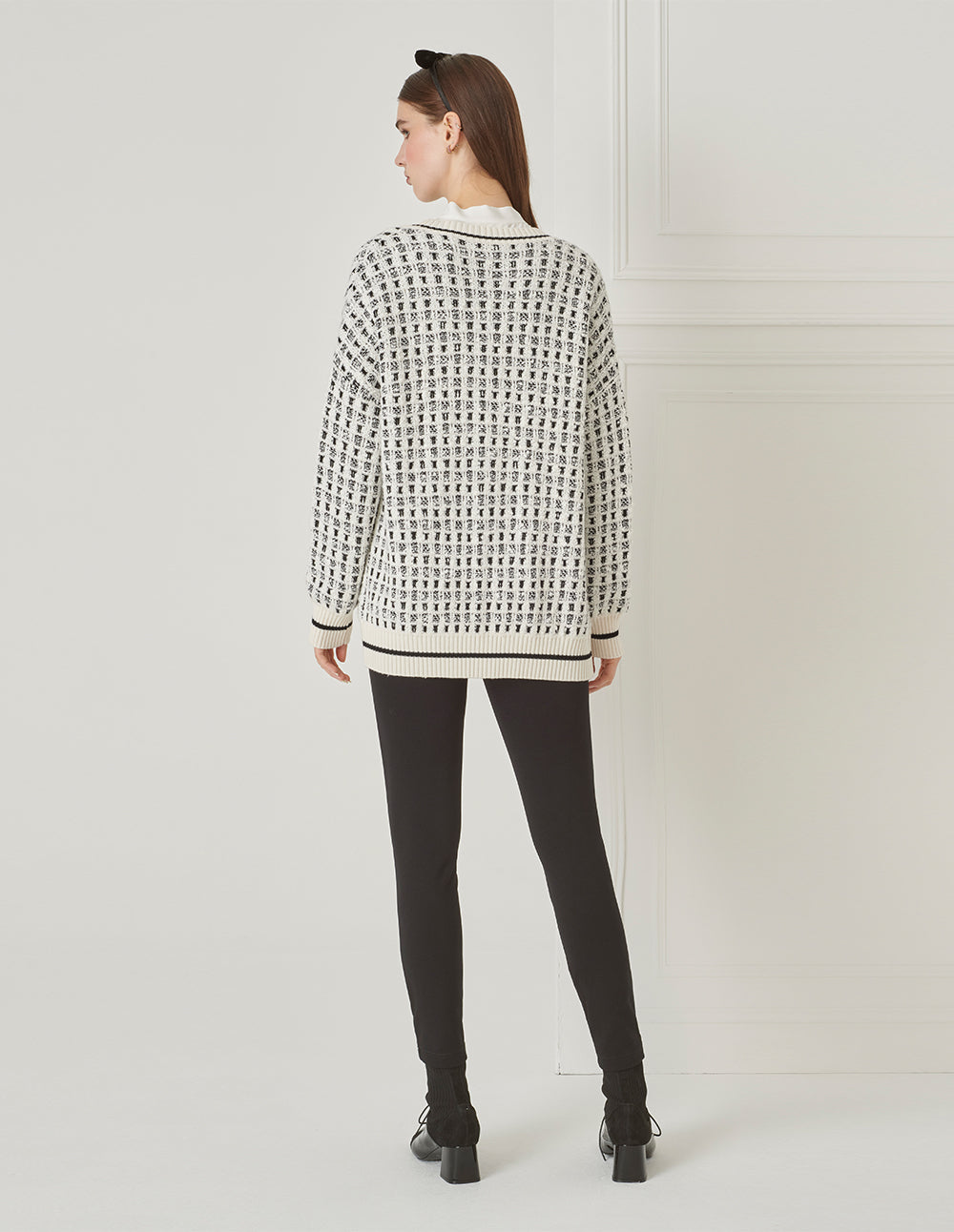 BORA AKSU London Fashion Week Style Black And White Plaid Knitted Cardigan