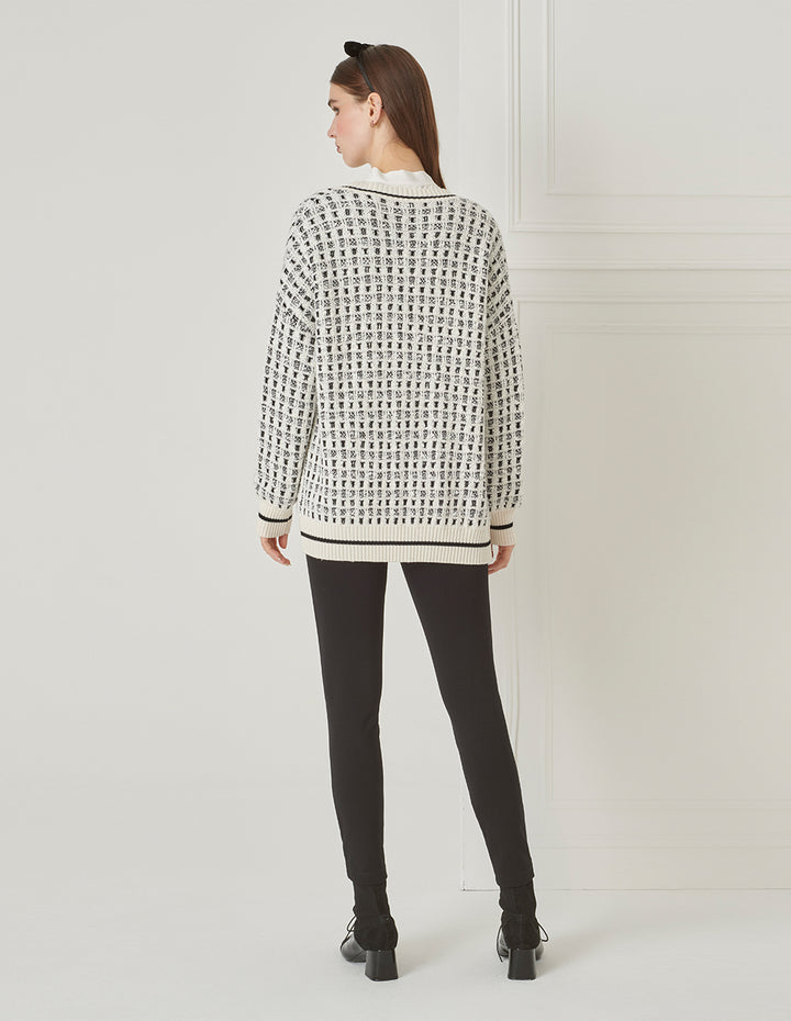 BORA AKSU London Fashion Week Style Black And White Plaid Knitted Cardigan