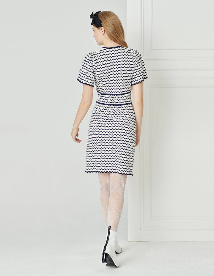 BORA AKSU Blue And White Striped V-Neck Knit Dresses