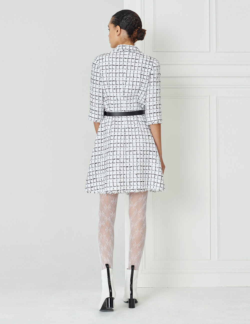 BORA AKSU Black And White Check Tweed Formal Dress