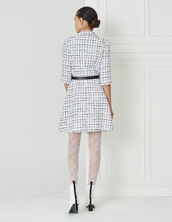 BORA AKSU Black And White Check Tweed Formal Dress