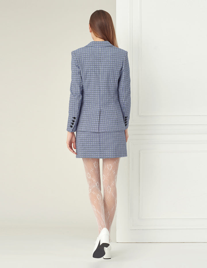 BORA AKSU Contrast binding pleated A-line check skirt