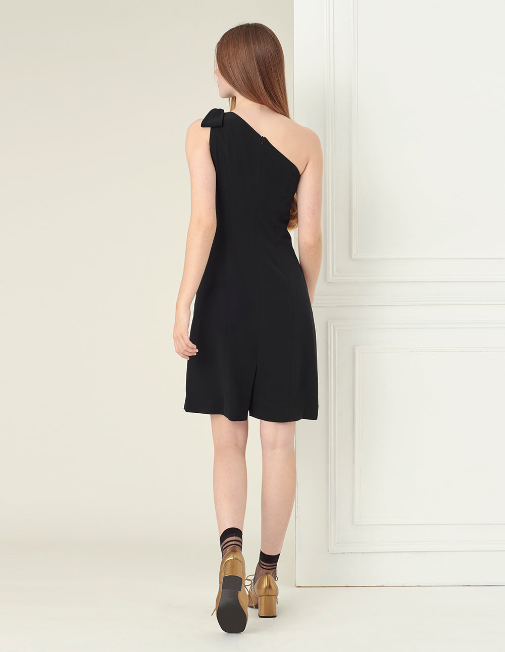 BORA AKSU Off shoulder black tie dress