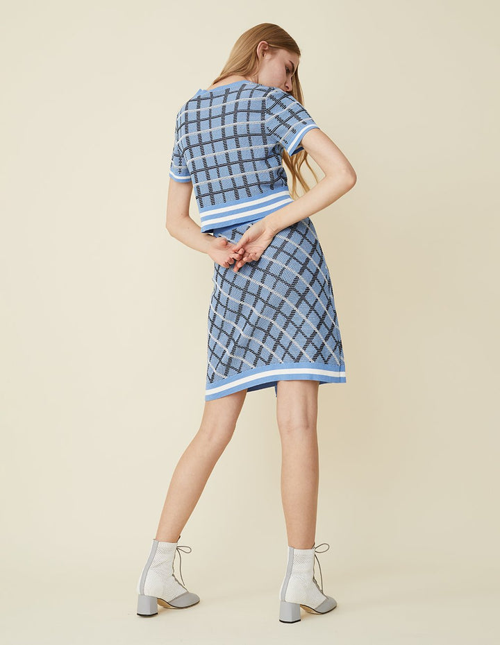 BORA AKSU Plaid Pattern Wrap Knitted Knee Skirt