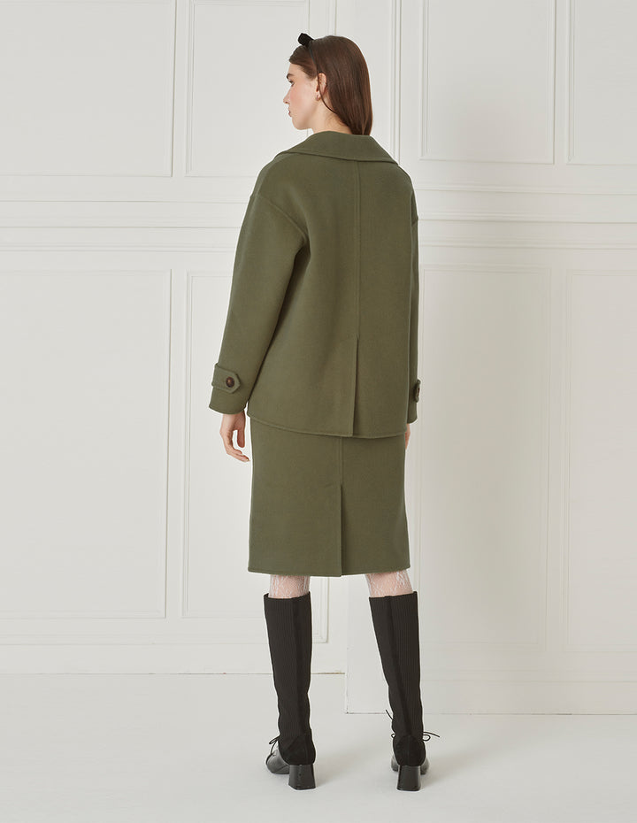 BORA AKSU Straight-Leg Olive Green Woolen Skirt With Patch Pockets